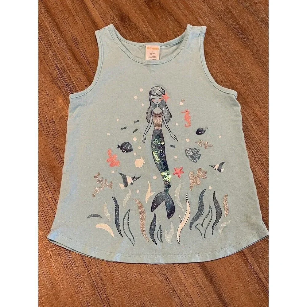 Gymboree Mermaid Tank Tops Shirts Lot of 4 Applique Glitter Girls Size 5/5T